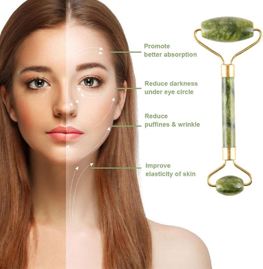 Gleamara™ 5-in-1 Jade Gua Sha Facial Massager Set – Natural Stone Skincare Roller