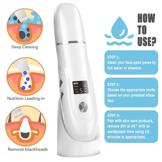 Gleamara™ Ultrasonic Skin Scrubber – 4-in-1 Deep Cleansing Tool