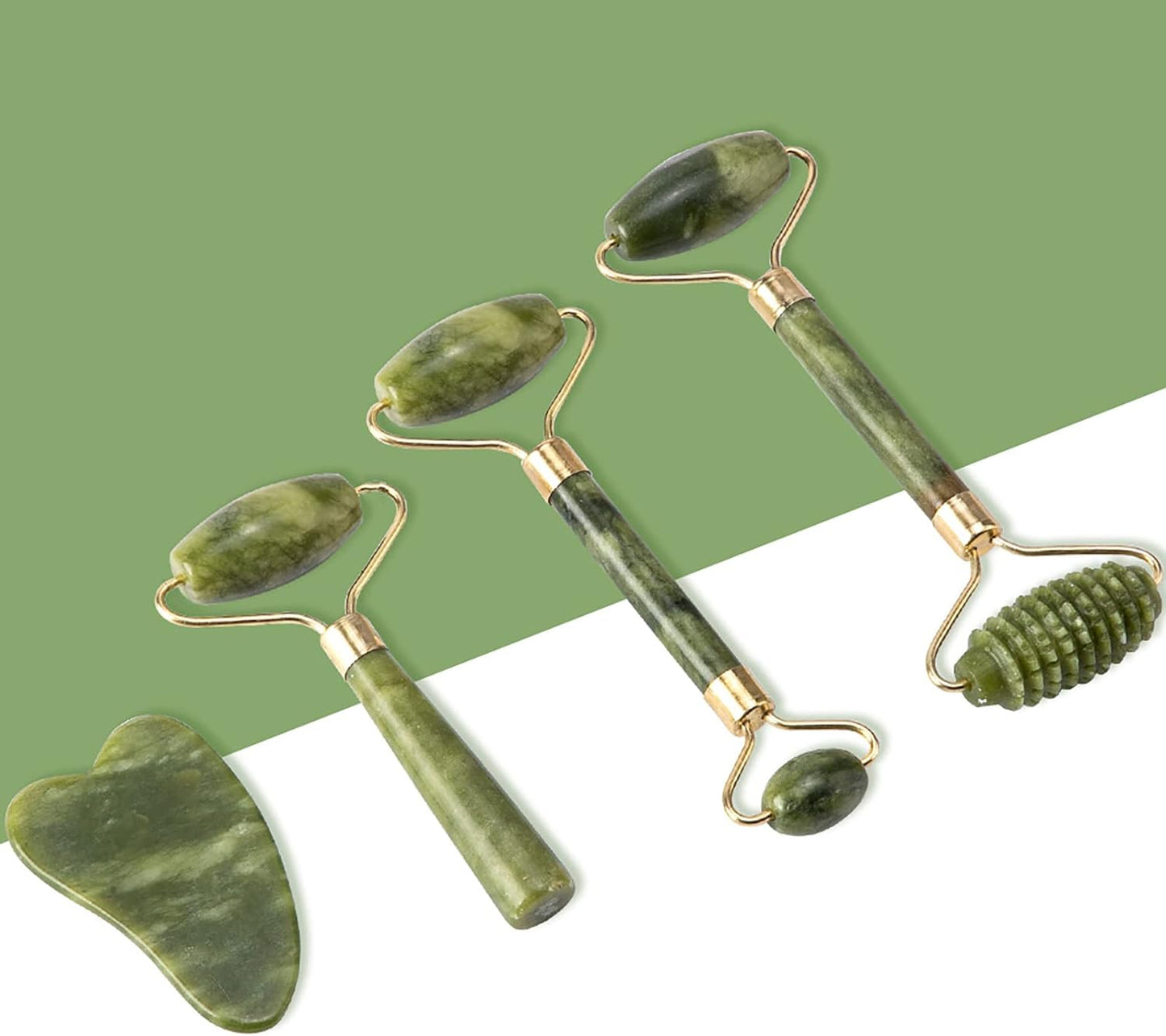 Gleamara™ 5-in-1 Jade Gua Sha Facial Massager Set – Natural Stone Skincare Roller