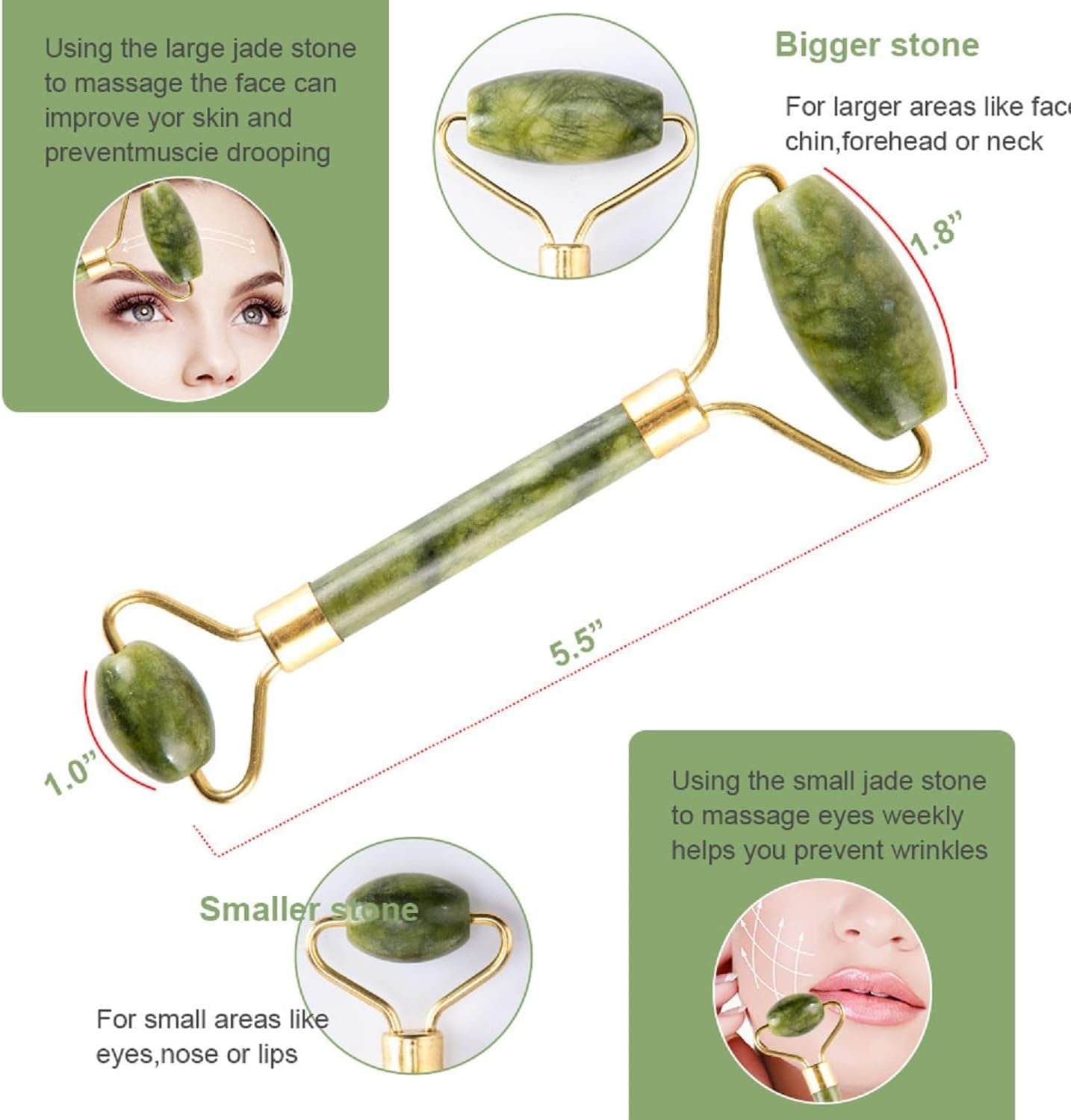 Gleamara™ 5-in-1 Jade Gua Sha Facial Massager Set – Natural Stone Skincare Roller