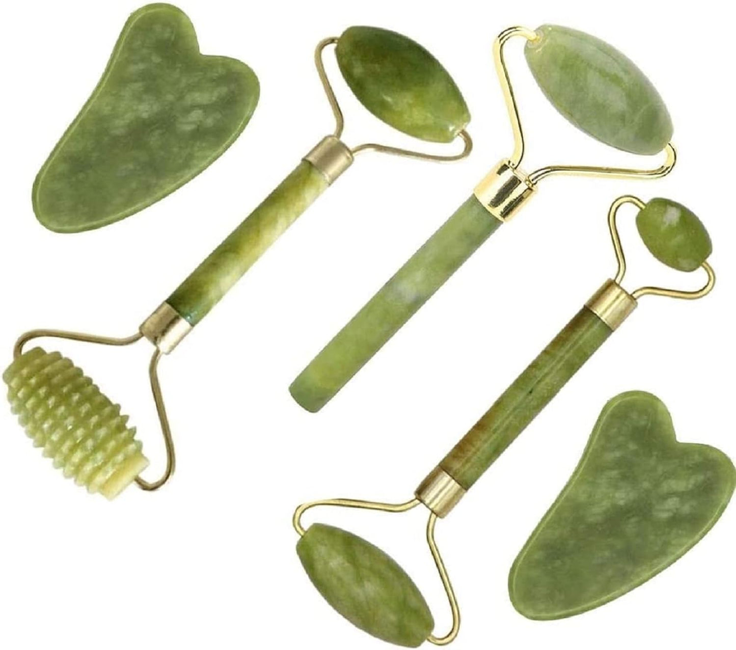 Gleamara™ 5-in-1 Jade Gua Sha Facial Massager Set – Natural Stone Skincare Roller