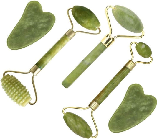 Gleamara™ 5-in-1 Jade Gua Sha Facial Massager Set – Natural Stone Skincare Roller